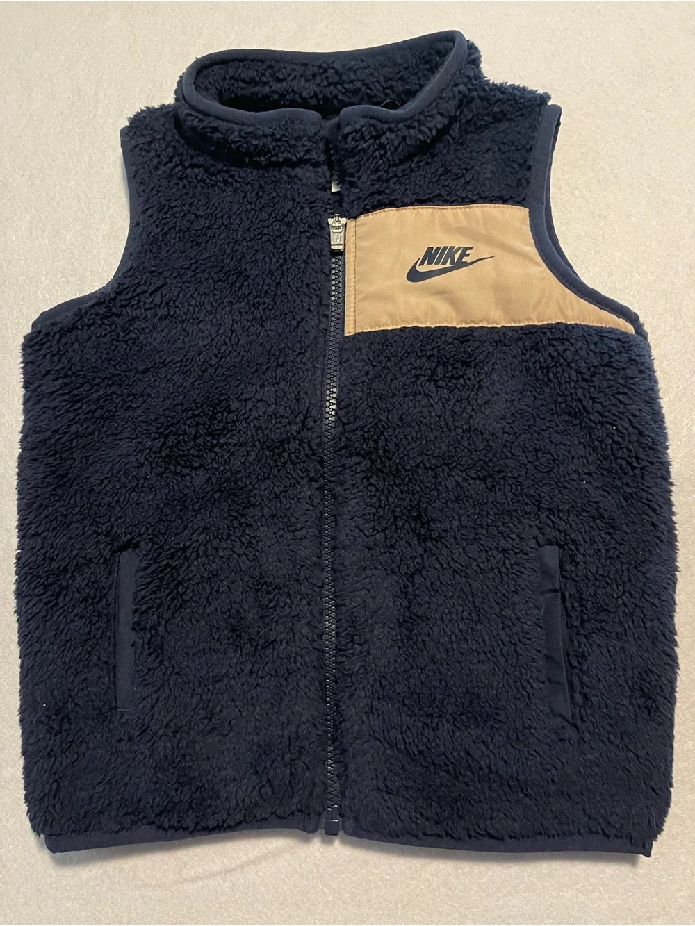 Nike Kids Navy Sherpa Vest with Tan Chest Accent